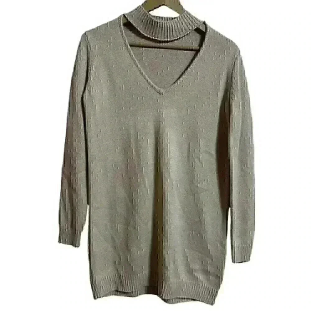 Tobi Womens S Oatmeal Cutout Longline Knit Sweater Tunic Minimalist Preowned